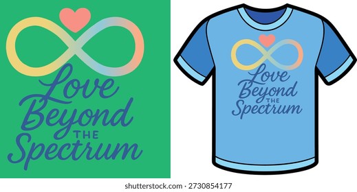 Love Beyond The Spectrum Infinity Heart Gráfico em T-Shirt Azul