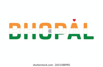 I Love BHOPAL, Typographic Design of I Love BHOPAL on a white background, Flag Typography of BHOPAL with heart, Vector design of I Love BHOPAL