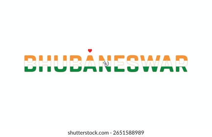 I Love BHUBANESWAR, Typographic Design of I Love BHUBANESWAR on a white background, Flag Typography of BHUBANESWAR with heart, Vector design of I Love BHUBANESWAR