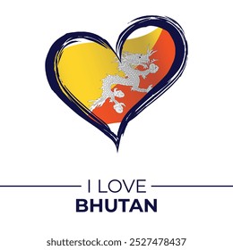 I Love Bhutan Banner with Flag in Heart. Bhutan love Emblem Isolated on White Background. Vector, Illustration, Isolated, Love, Background.