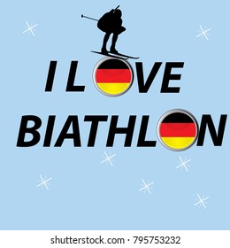 I LOVE BIATHLON vector poster. Germany national flag.