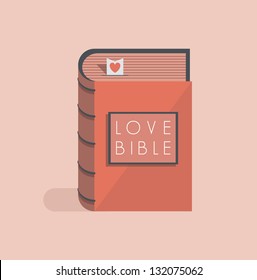 Love Bible with red heart bookmark. Concept for love commandments, quotes. You can add any love text you want.