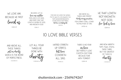 Love Bible Verse Bundle, Love poster set, Love Home decor, Christian quotes vector illustration