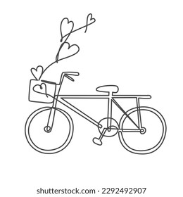 love bicycle continuous line drawing, hand drawn style drink illustration.