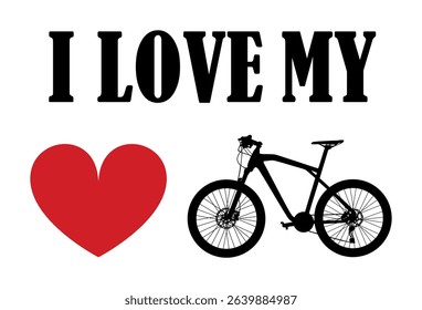 I love bicycle T shirt sign banner vector illustration isolated. Tourist and travel bike souvenir T shirt print stamp. Bicycle emblem invitation for move recreation. Urban transport method.