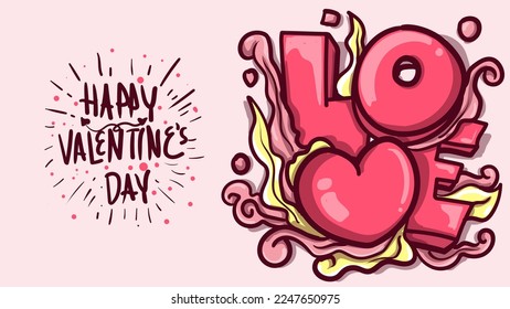love big 3d cartoon text in soft pastel color
. heart abstract for valentines day vector illustration