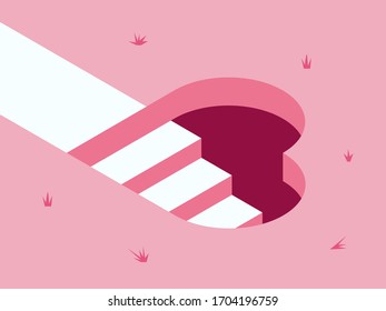 Love big heart isometric icon concept. 3d style concept of descending steps in the heart. Vector illustration. 