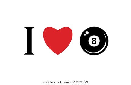 I love Billiards. 8 ball pool. Vector illustration.