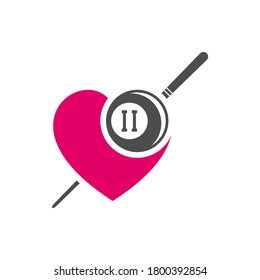 Vector de diseño del logo de Love Billiards. Etiquetas deportivas para el salón de la piscina. Plantilla de logotipo del club Billiards.