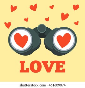 Love binoculars. Vector flat cartoon illustration