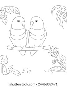 love bird coloring page for kids and adult vectore art line art