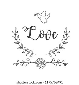 Love Bird Flower Grass Background Vector Image
