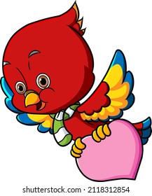 The love bird is flying and carrying a heart shape of illustration