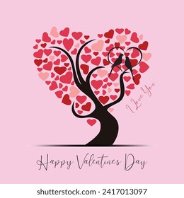 Love Bird heart tree valentine's day special illustration.