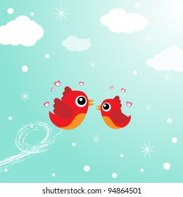 Love bird with hearts