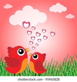 Love bird with hearts