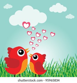 Love bird with hearts