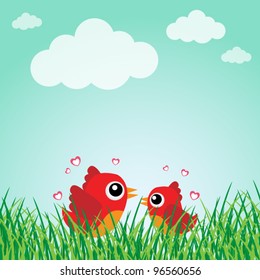 Love bird with hearts