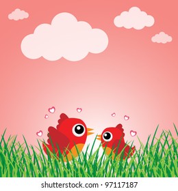 Love bird with hearts