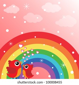 Love bird with hearts and rainbow