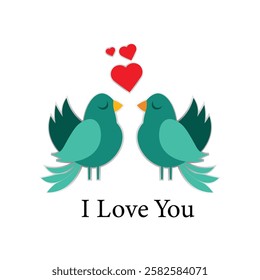 Love bird .hearts.i love you.art work.simpel flat design .vector design . couple bird.in white background .