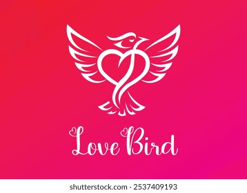 Love Bird Logo with Heart Wings, Elegant Vector Illustration of a Bird Representing Love and Freedom