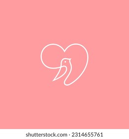 Love bird logo in minimalist and simple line art style