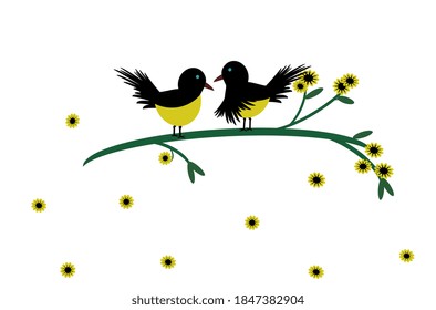 Love bird on branch tree Vector isolated on white background Nature print for design illustration