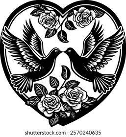 Love bird with rose flower vector 