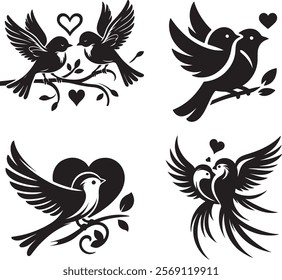 Love Bird Silhouette Vector Illustration Art and Valentine's elements