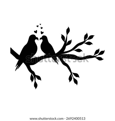 Love bird with tree branch vector, couple bird vector silhouette