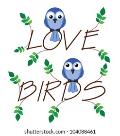 Love bird twig text with two lovesick birds