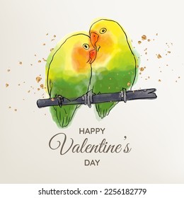 love bird watercolour, For Love or Valentine Concept.