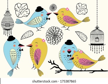 Love Birds and Birdcages in Vector