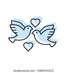 Love Birds color shadow thinline icon, vector, pixel perfect, illustrator file