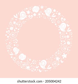 love birds and flowers nature circle frame border ornamental bright background