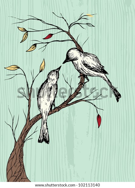 Love Birds Hand Drawn Illustration Stock Vector (Royalty Free) 102113140