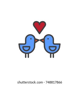 Love birds with heart filled outline icon, line vector sign, linear colorful pictogram isolated on white. Symbol, logo illustration. Pixel perfect vector graphics