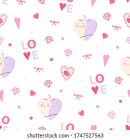 Love birds and heart seamless pattern. Vector