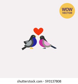 Love birds with heart vector icon