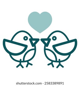 Love birds icon. Couple in love symbol. Valentine day. Vector illustration, romance elements. Sticker, patch, badge, card for marriage, wedding