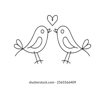 Love birds icon with heart line art illustration, symbolizing love and romance. Valentine's Day or romantic themed designs.