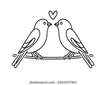 Love birds icon line art illustration,  symbolizing love and romance. Valentine's Day or romantic themed designs.