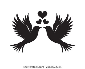 Love birds icon silhouette vector illustration, symbolizing love. Valentine's Day or romantic themed designs.