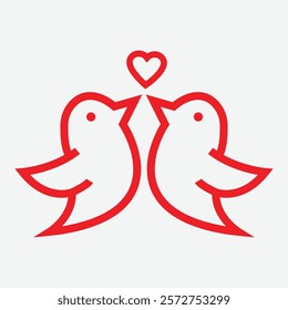 Love Birds Icon Vector. Birds With Hearts Icon. Valentine's Day Love Birds. Birds Fall in Love.