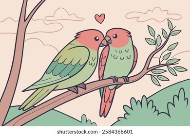 Love birds illustrations of birds perched together