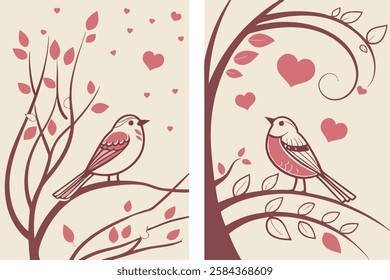 Love birds illustrations of birds perched together