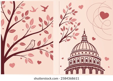 Love birds illustrations of birds perched together