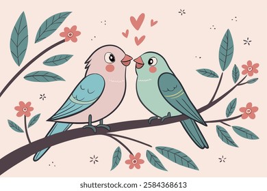 Love birds illustrations of birds perched together