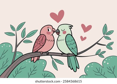 Love birds illustrations of birds perched together